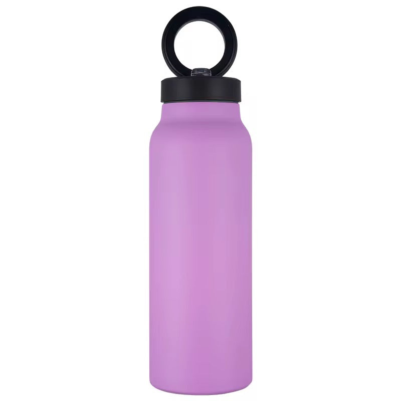 Bouteille d'eau magnétique avec couvercle, en acier inoxydable, pour le sport et la salle de gym, avec support de téléphone intégré, pour un mode de vie actif.