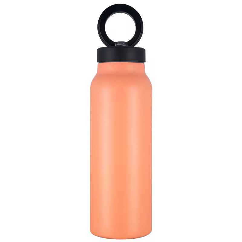 Bouteille d'eau magnétique avec couvercle, en acier inoxydable, pour le sport et la salle de gym, avec support de téléphone intégré, pour un mode de vie actif.
