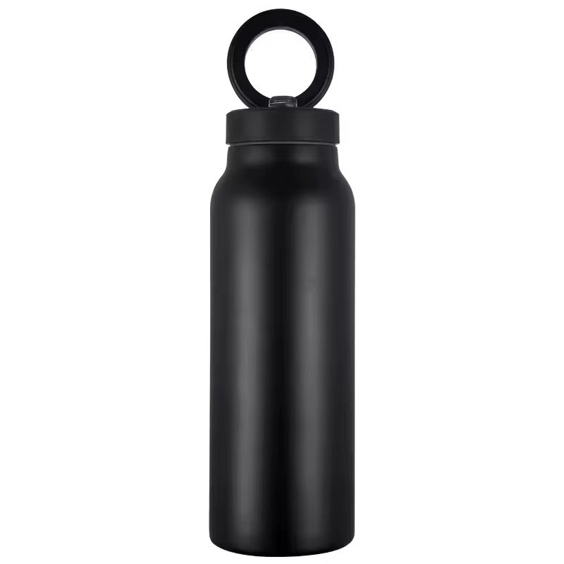 Bouteille d'eau magnétique avec couvercle, en acier inoxydable, pour le sport et la salle de gym, avec support de téléphone intégré, pour un mode de vie actif.