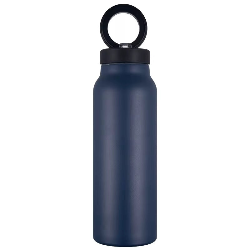 Bouteille d'eau magnétique avec couvercle, en acier inoxydable, pour le sport et la salle de gym, avec support de téléphone intégré, pour un mode de vie actif.