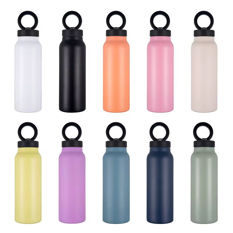 Bouteille d'eau magnétique avec couvercle, en acier inoxydable, pour le sport et la salle de gym, avec support de téléphone intégré, pour un mode de vie actif.