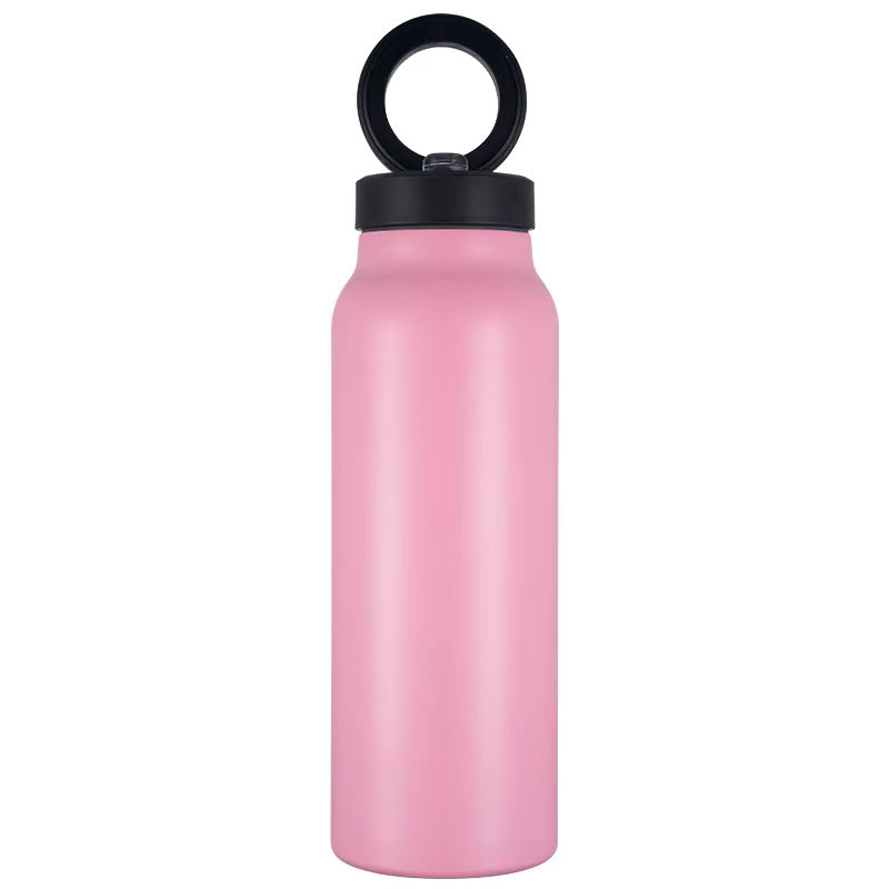 Bouteille d'eau magnétique avec couvercle, en acier inoxydable, pour le sport et la salle de gym, avec support de téléphone intégré, pour un mode de vie actif.